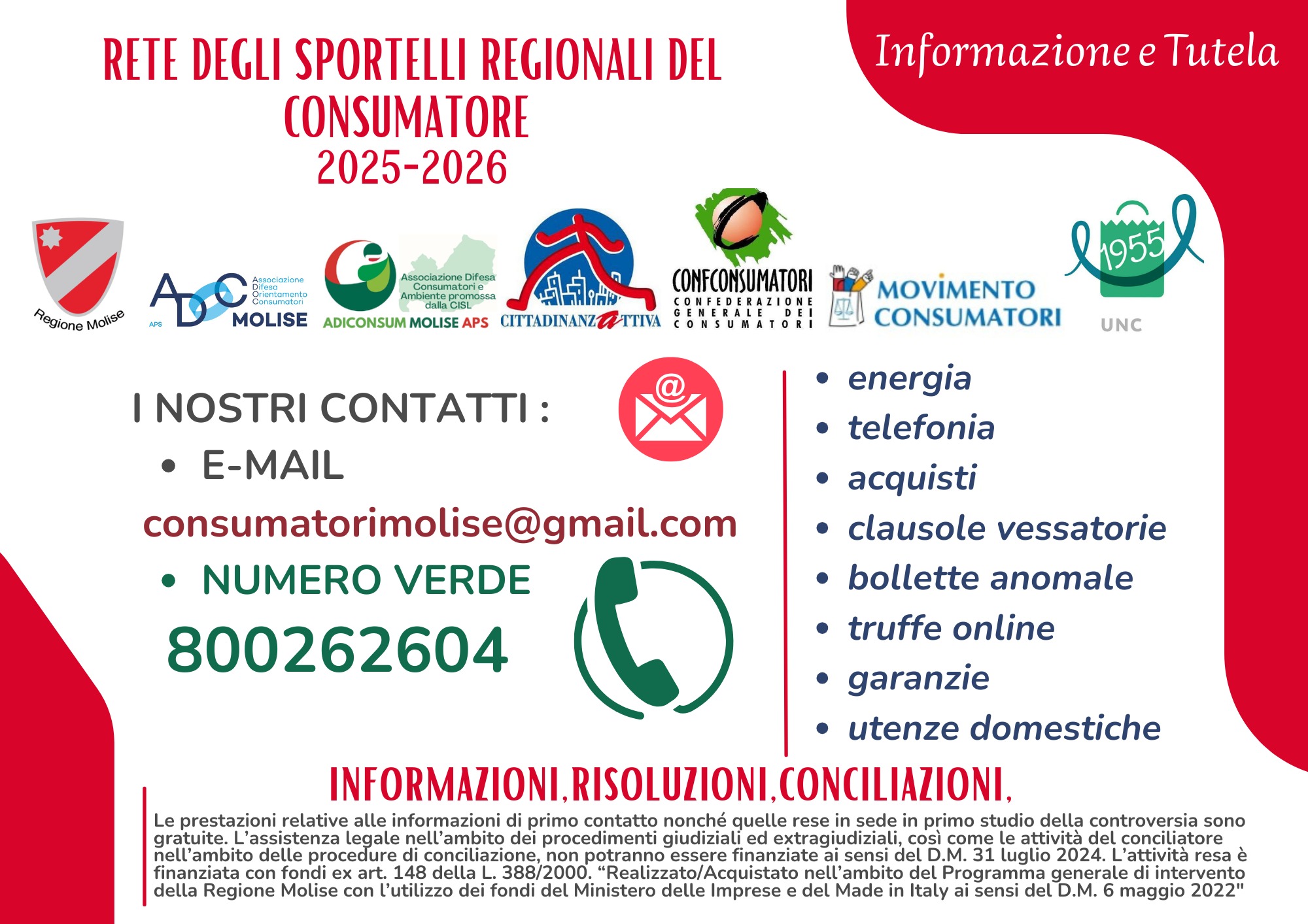 Gli sportelli del consumatore attivi in Molise